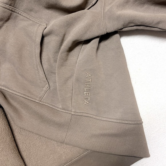 Athleta Forever Fleece Full Zip Sweatshirt Hoodie Cropped - Brown - Women's S - Picture 11 of 13